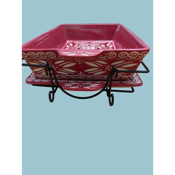 Temptations by Tara Red Carved Old World Poinsettia 3 Piece Casserole Dish - Picture 5 of 9